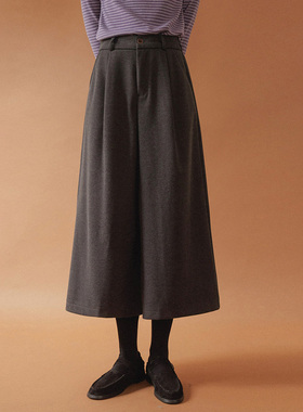 黑灰色八分阔腿裤女2025秋冬新款高腰显瘦宽松大码垂感休闲直筒裤