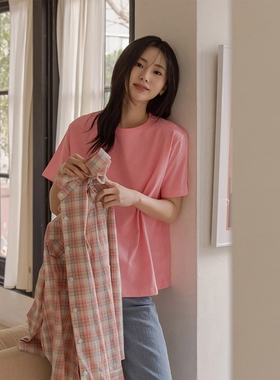 2026夏季新款韩版宽松显瘦百搭圆领短袖t恤女设计感小众纯色上衣