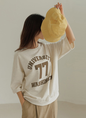 韩版宽松慵懒风字母印花灰色卫衣女外套2025春季新款圆领套头上衣