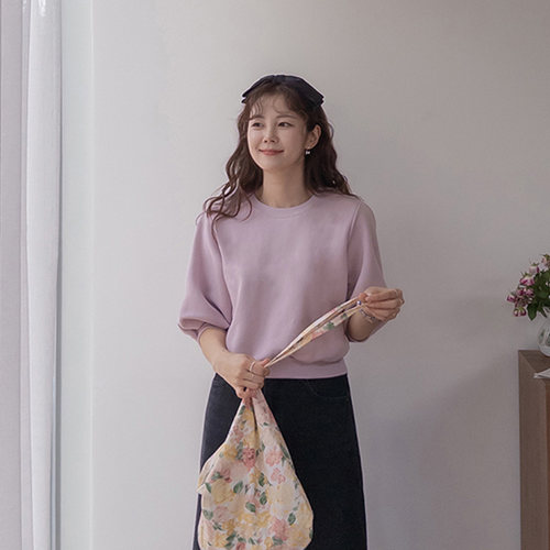 圆领泡泡半袖T恤女宽松休闲上衣