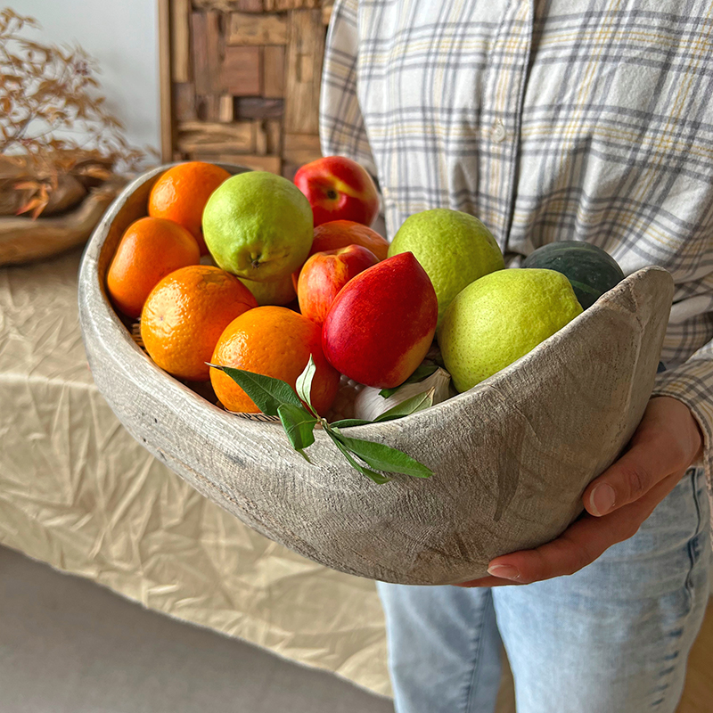 侘寂风手工实木果盘摆件复古装饰