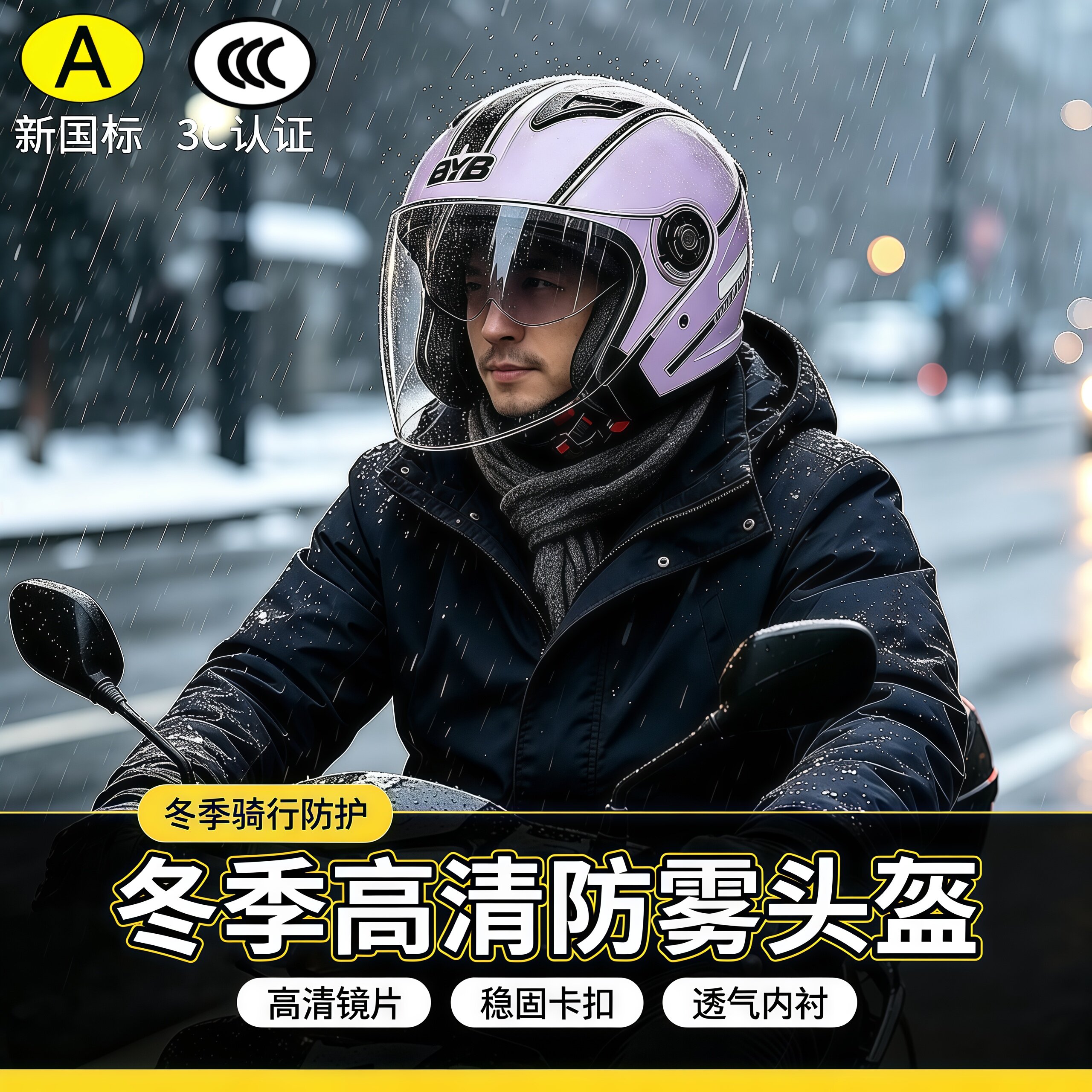 3/4盔摩托车冬季男士保暖头盔女款2026新款防雾3c认证四季通用图片