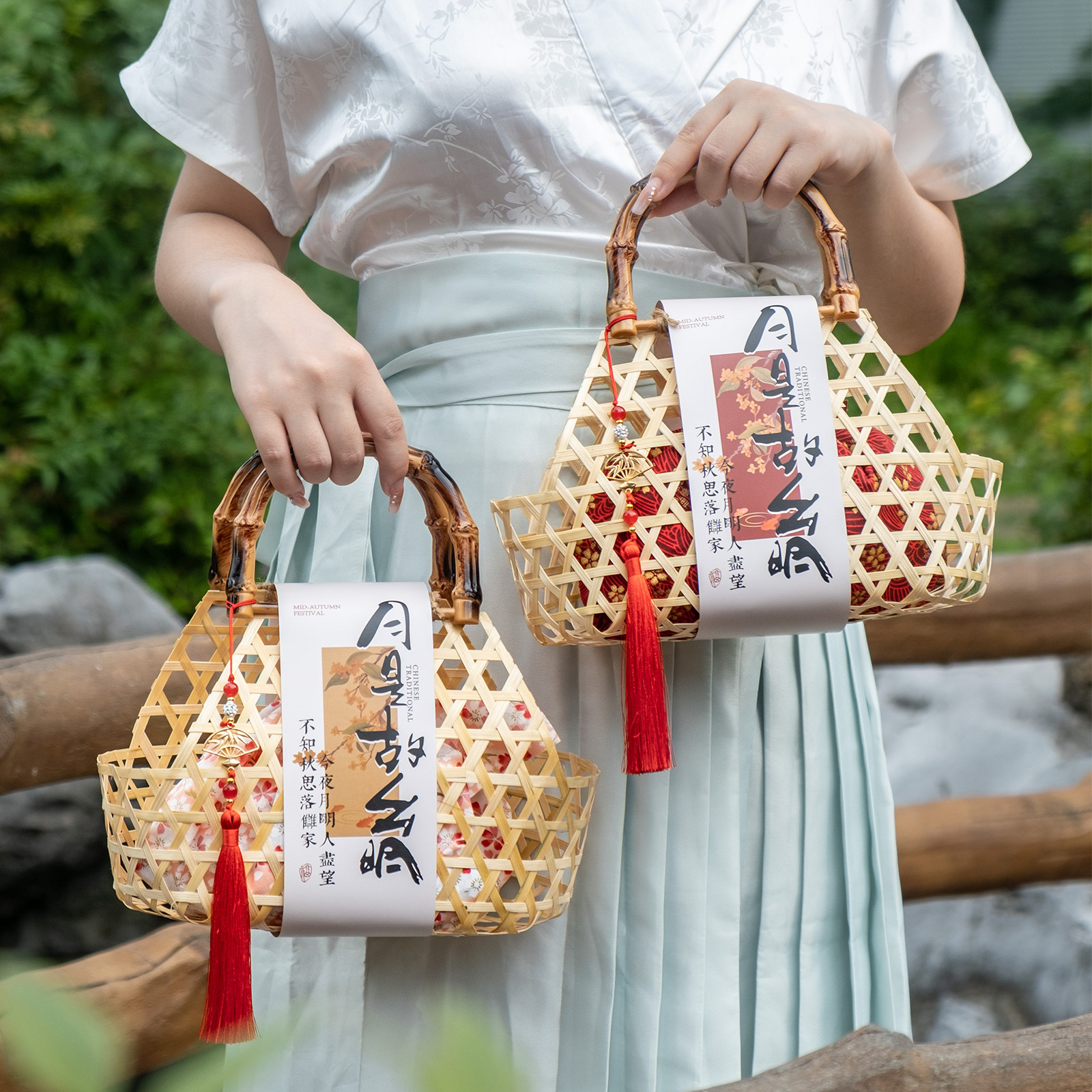 中秋节2025月饼包装盒礼盒礼品盒高档冰皮流心盒子蛋黄酥竹篮