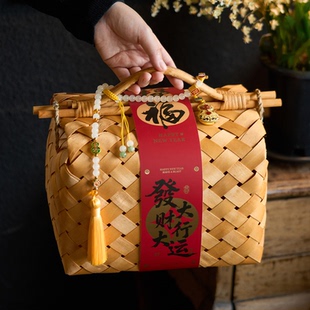2026新年礼盒竹篮礼品盒年货包装盒马年牛轧糖雪花酥饼干空盒子