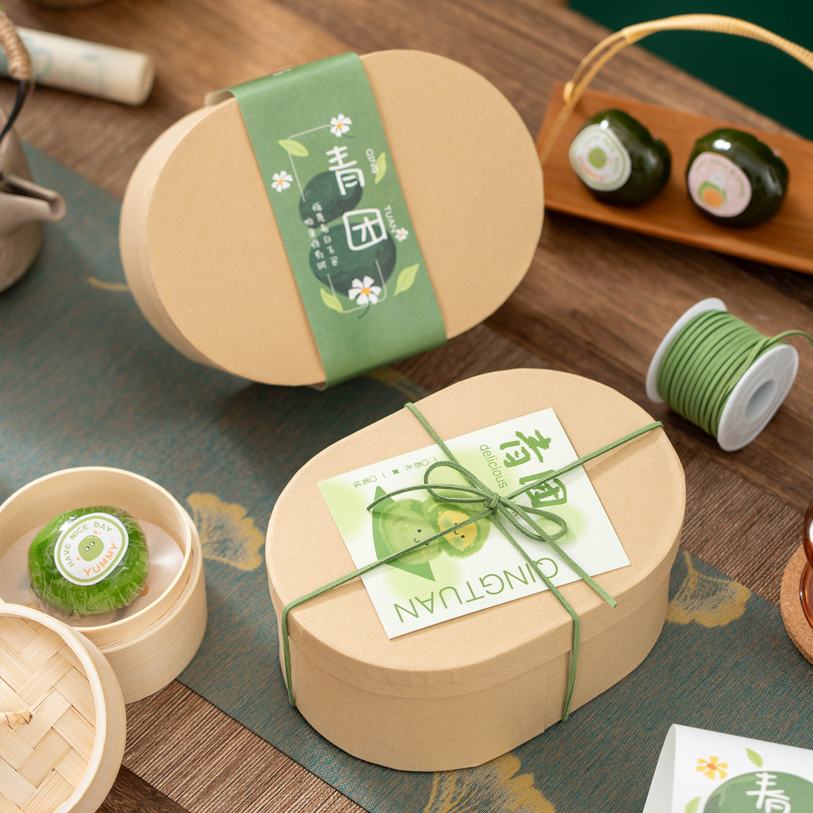青团包装盒椭圆圆形牛皮纸硬盒清明果烘焙蛋黄酥圆形打包盒子礼盒
