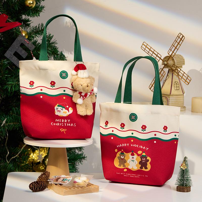 2025圣诞节礼品袋烘焙曲奇饼干太妃糖果手提卡通帆布礼物包装袋