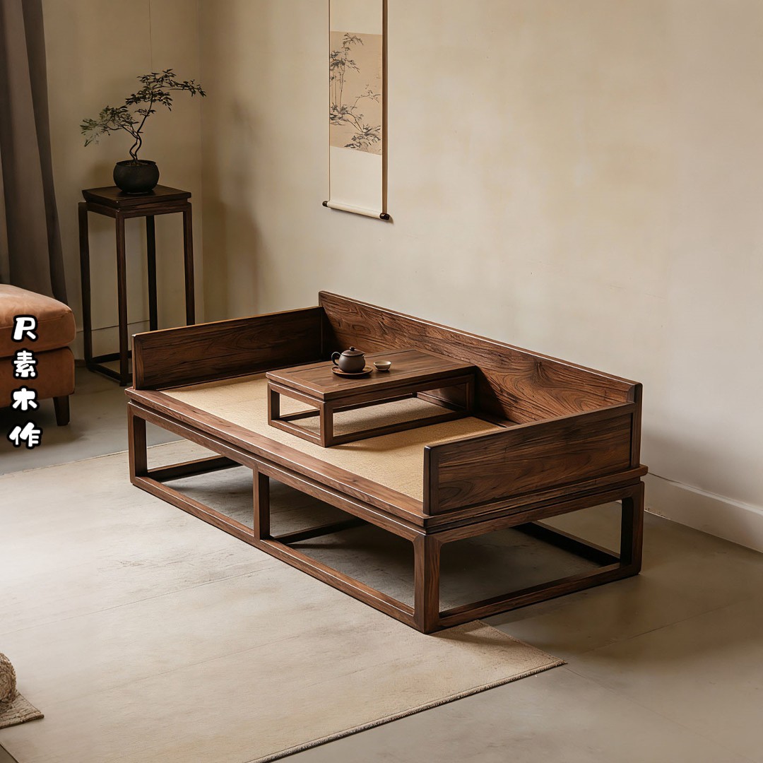 新中式北美黑胡桃木罗汉床宋式美学藤编贵妃床榻客厅实木双人沙发,住宅家具,罗汉床,淘宝优惠券,粉丝福利购,淘宝优惠卷