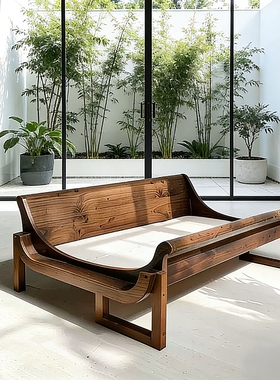 新中式北美黑胡桃木罗汉床中古侘寂风实木贵妃榻别墅客厅沙发床榻