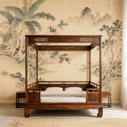 新中式宋式美学北美胡桃木架子床