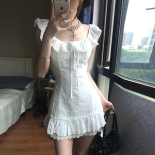 法式 海边度假小个子巨好看短裙 荷叶边白色连衣裙子女夏季 2025新款