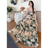 波西米亚棉绸碎花好看吊带裙连衣裙长裙宽松沙滩裙旅游海边度假裙