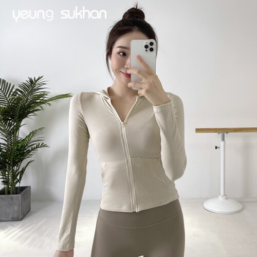 连帽高弹运动秋冬瑜伽服健身衣