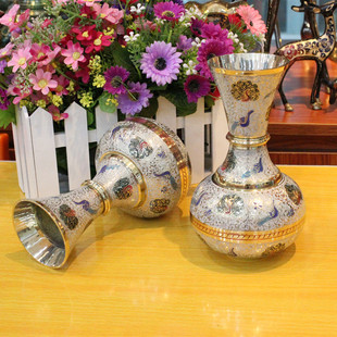 印度传统手工艺品进口印度铜雕花瓶8英寸情侣瓶工艺礼品厂家直销