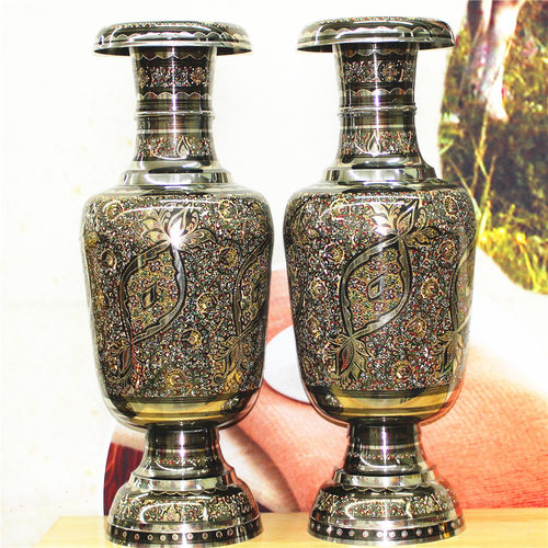 巴基斯坦手工艺品进口铜器铜雕30英寸烤银坛瓶家居装饰品BT435