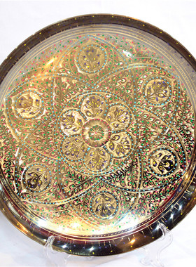 巴基斯坦手工艺品铜器铜雕10英寸工艺装饰盘家居摆件礼品BT377