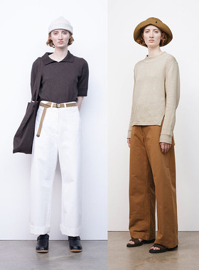 aleixes kyara高密纯棉大直筒裤休闲阔腿裤女margaret howell风格