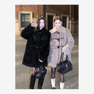 番茄侠富家宅女翻领牛角扣仿兔毛羊羔毛外套仿皮草加厚显瘦上衣