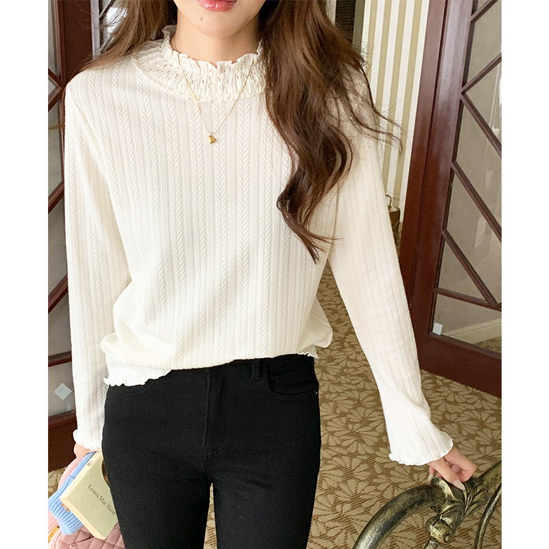 麦穗纹理感甜美木耳边小立领打底