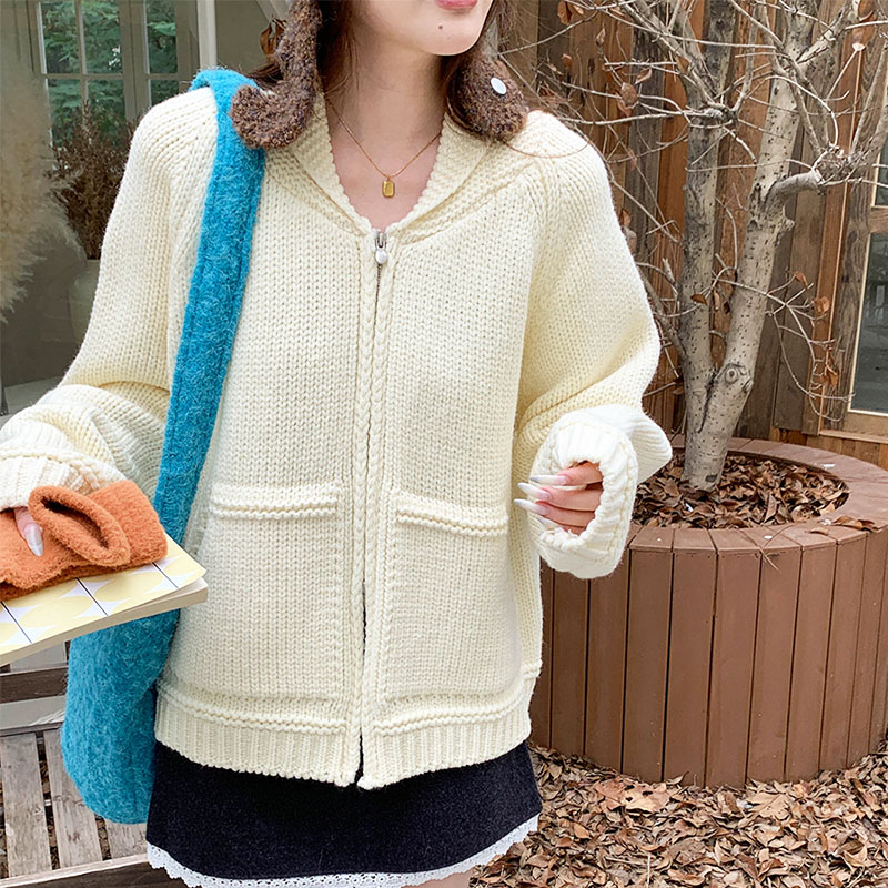 韩系穿搭粗棒针织毛衣开衫