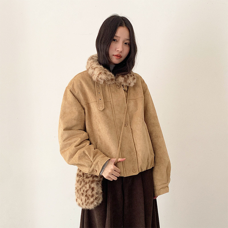 加绒加厚豹纹领麂皮绒外套女冬流行韩系通勤休闲保暖显瘦夹克上衣,女装/女士精品,短外套,淘宝优惠券,粉丝福利购,淘宝优惠卷