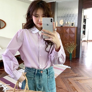 休闲百搭衬衣 流行韩系通勤高级感时尚 撞色竖条纹衬衫 女2026年春装