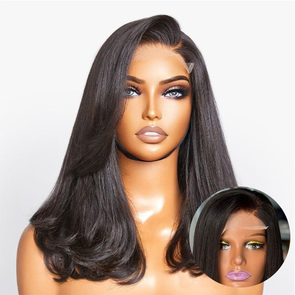 欧美假发女前手织蕾丝偏分中长直发真发头套隐形自然DD lace wigs