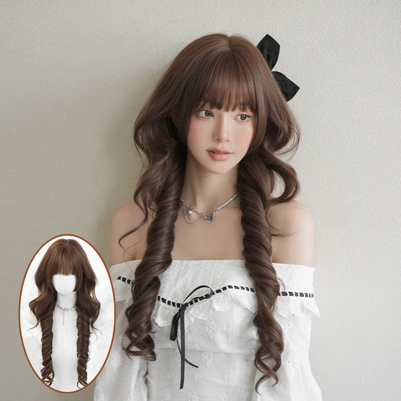 莫兰迪茶棕色假发女双马尾造型长卷发假发头套lolita可爱长发wigs