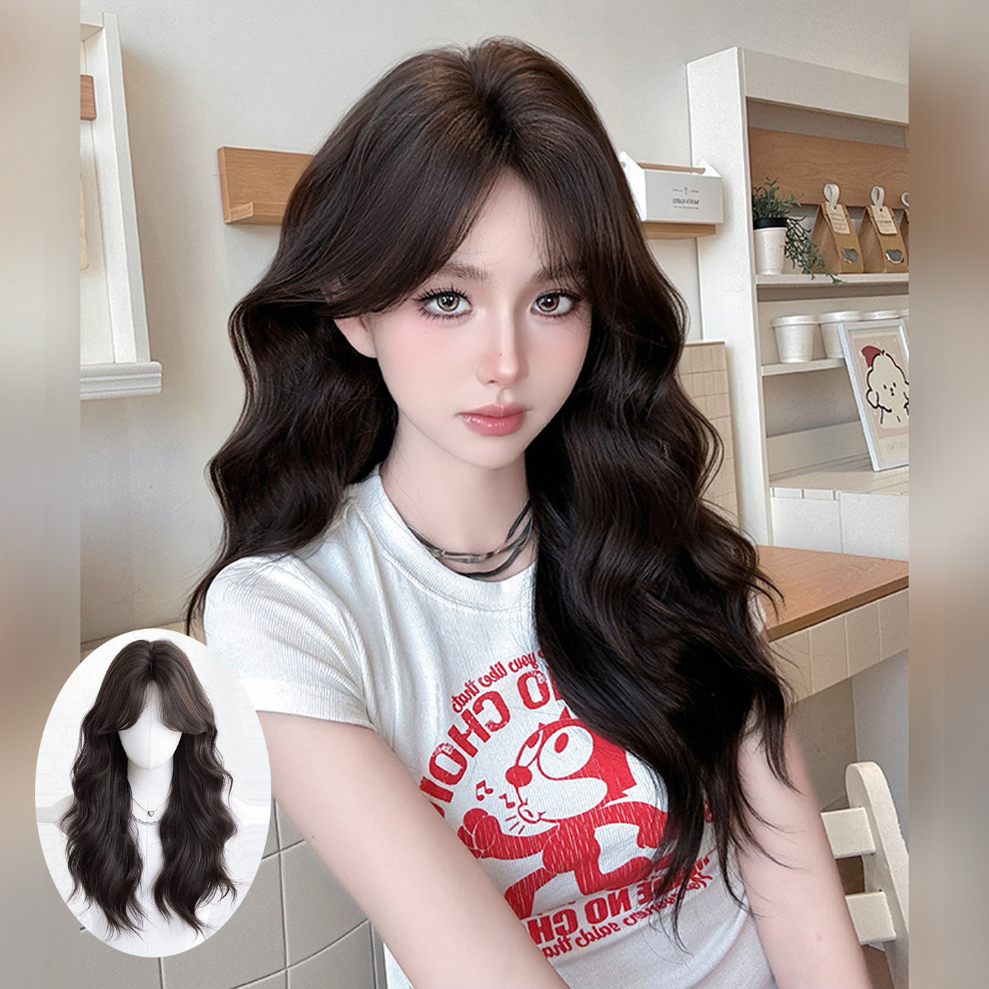 晨星黑色假发女时尚蓬松大波浪长卷发假发全头套仿真头皮长发wigs