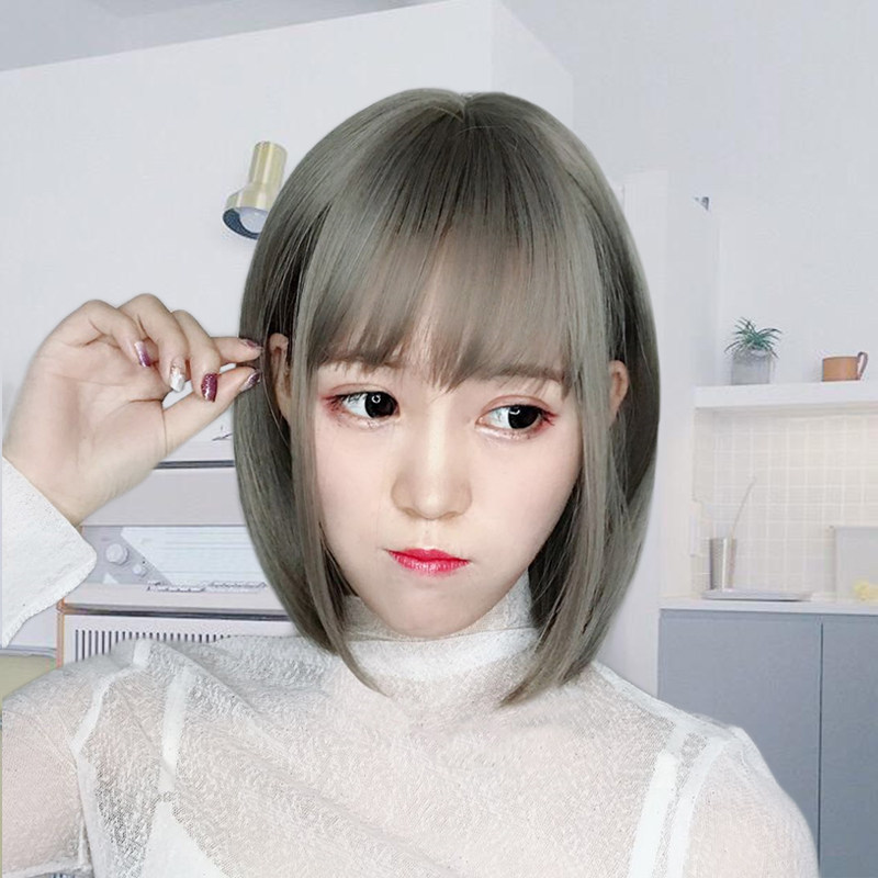 亚麻灰齐刘海短直发短发波波头