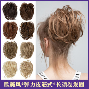 欧美假发女皮筋长须卷发圈假发包自然蓬松盘发器花苞头假发圈wigs