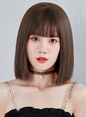网红假发女一刀切短发齐刘海锁骨发假发全头套自然短发假发套wigs