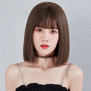 网红假发女一刀切短发齐刘海锁骨发假发全头套自然短发假发套wigs