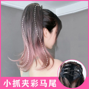 中式马尾假发女抓夹假发辫子彩色渐变大波浪高马尾假马尾仿真发