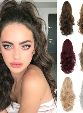 欧美假发女抽绳式短卷发马尾假发赫本风梨花卷高马尾辫ponytails