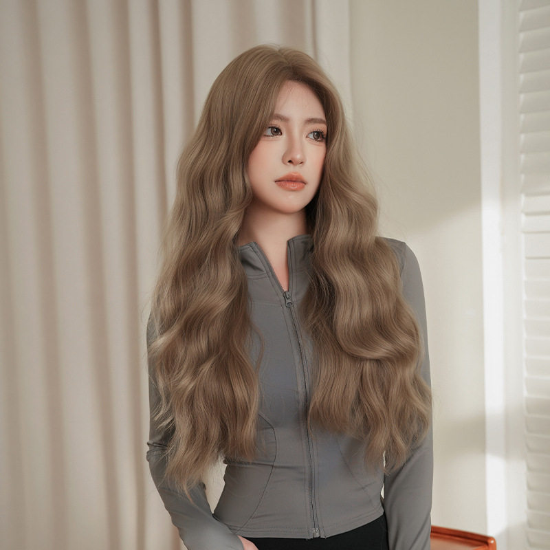 韩式假发女中分刘海蛋蛋卷长发假发全头套蓬松仿真奶茶棕色长卷发