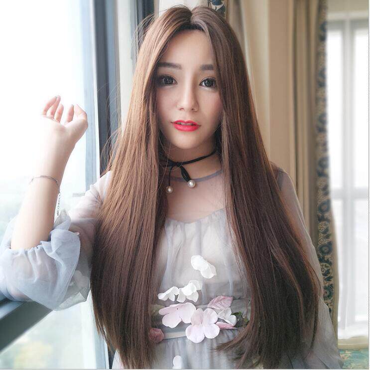网红主播假发女中分刘海长直发假发全头套修脸齐腰中分长发假发套