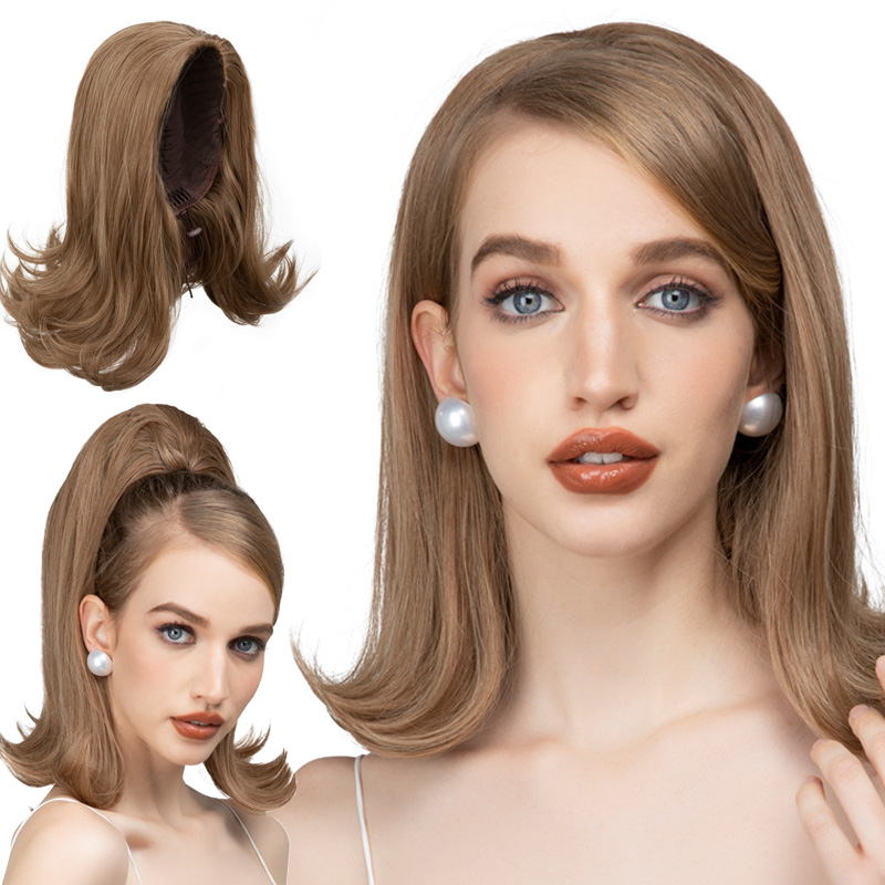 欧美赫本假发女抽绳款发尾外翻短发假发半头套白人隐形短卷发wigs