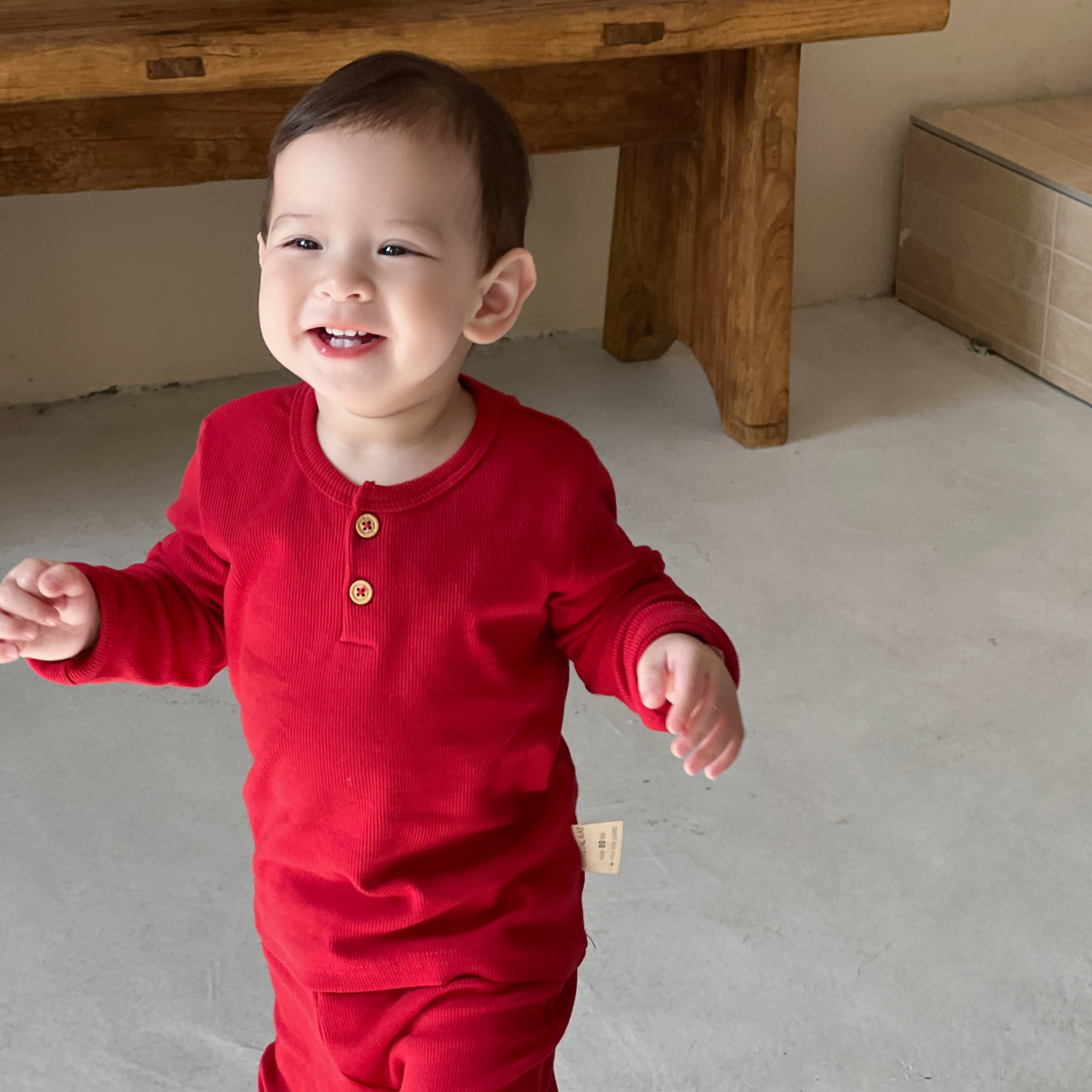 婴幼儿宝宝红色长袖连身衣男女童喜庆周岁圣诞爬爬服