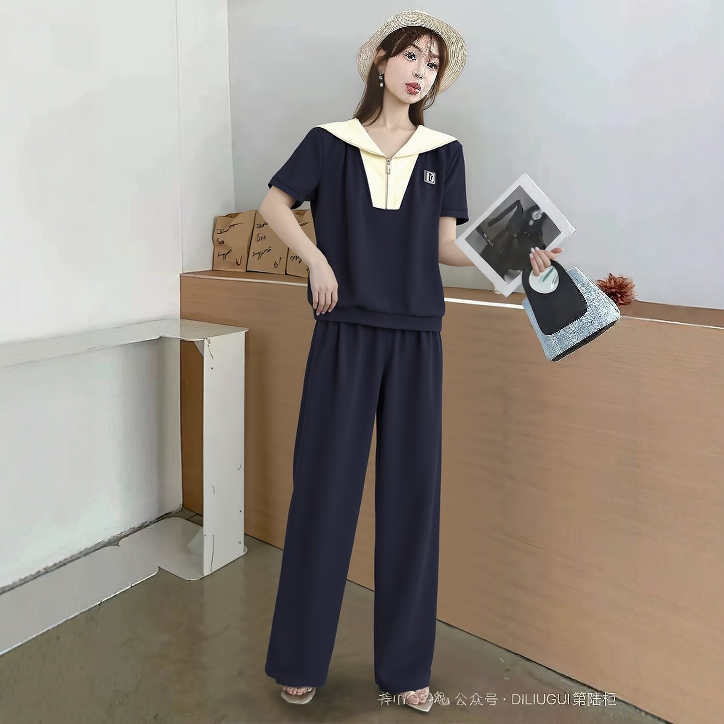 2026夏H海系列1 衣佳人折扣女装 撞色拼接卫衣拼阔腿裤 套装 063