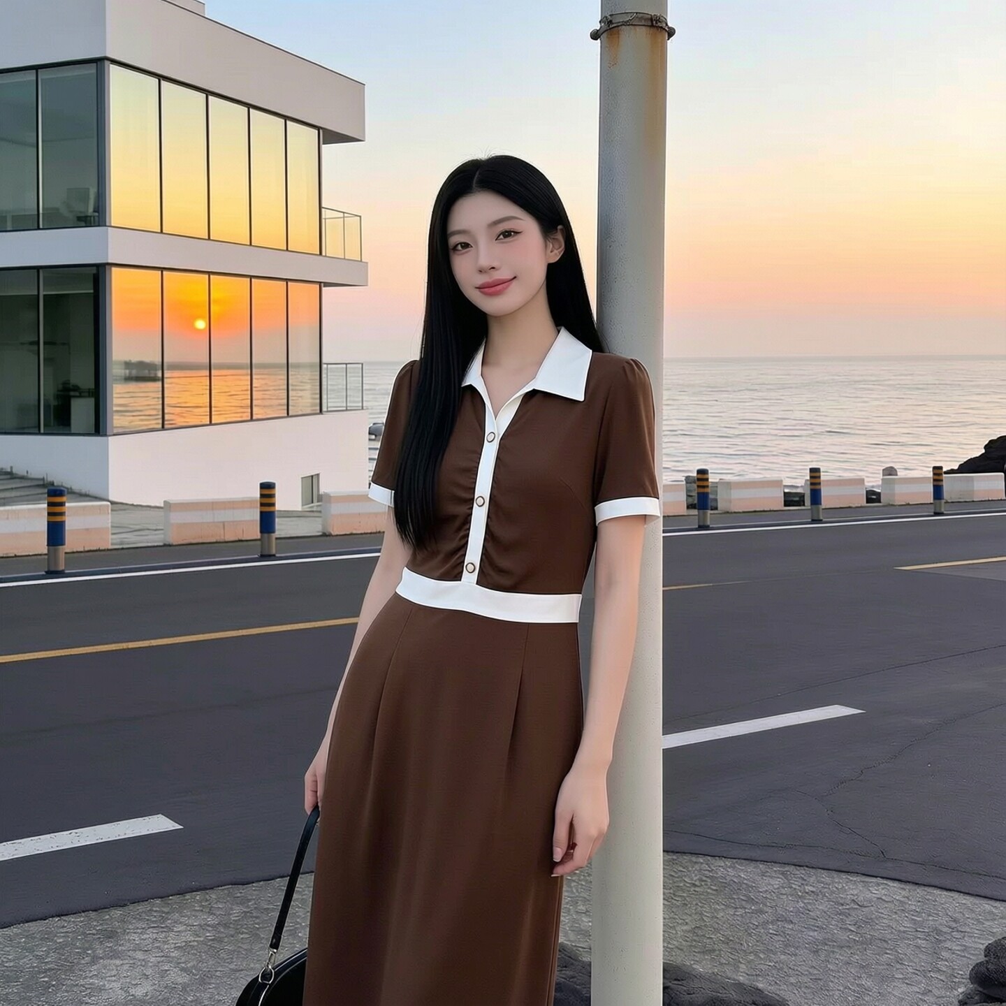 2026夏H海系列1 衣佳人折扣女装 翻领 撞色拼接 休闲连衣裙 029