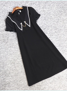 2024夏海H10系列1 衣佳人折扣女装 木耳边领 黑色大方 连衣裙