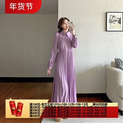 2025冬飘P系列 衣佳人折扣女 娃娃领 松紧腰 百褶长裙连衣裙 2829