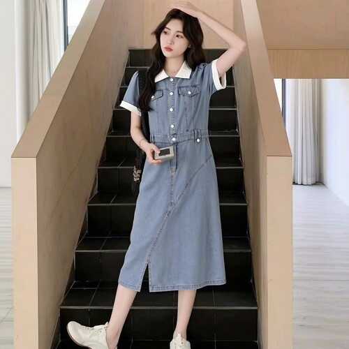 2026夏H海系列1 衣佳人折扣女装 娃娃领 文艺范 牛仔裙连衣裙
