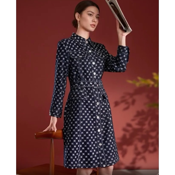 2025春魅M系列 衣佳人折扣女装 翻领小香风花色 长袖衬衫式连衣裙