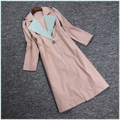 大翻领撞色拼接过膝长款 2021春汉派S系列 衣佳人折扣女装 风衣外套