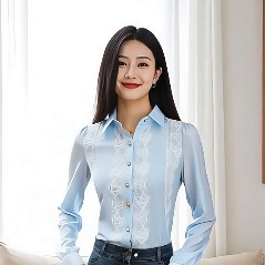 2025春海H系列 衣佳人折扣女装 娃娃领 蕾丝拼接 长袖文艺衬衫 13