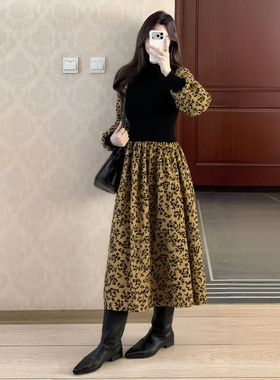 2025冬飘P系列 衣佳人折扣女 撞色拼接 个性花色长裙连衣裙  2335