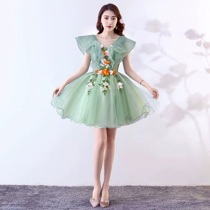 彩纱2026新款美声独唱演出服声乐艺考礼服女主持人服装蓬蓬裙短款