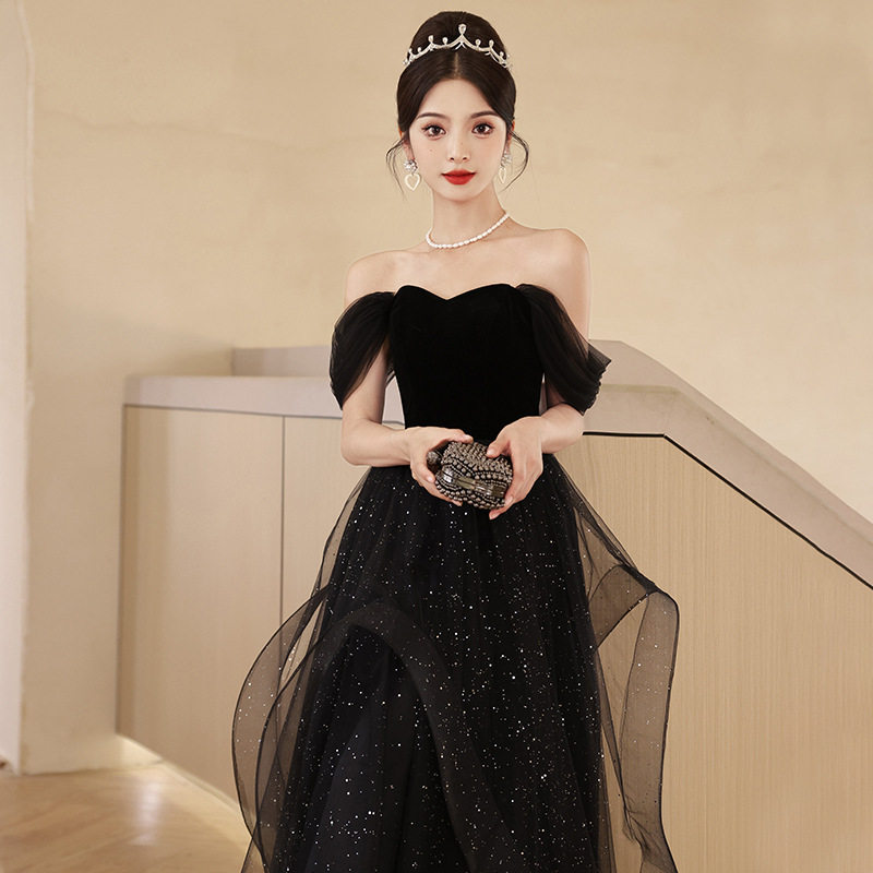 黑色礼服2026新款小个子气质显瘦晚宴年会主持人轻奢小众连衣裙女
