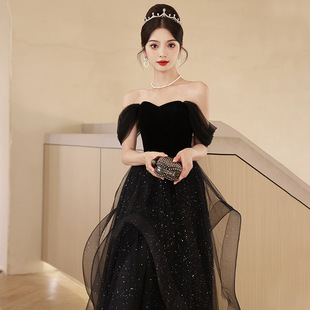 黑色礼服2026新款小个子气质显瘦晚宴年会主持人轻奢小众连衣裙女